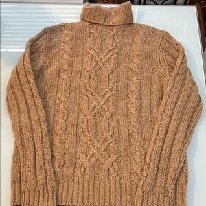 Classic camel Turtle Neck Cable Knit Sweater cashmere wool Polo Ralph Lauren
